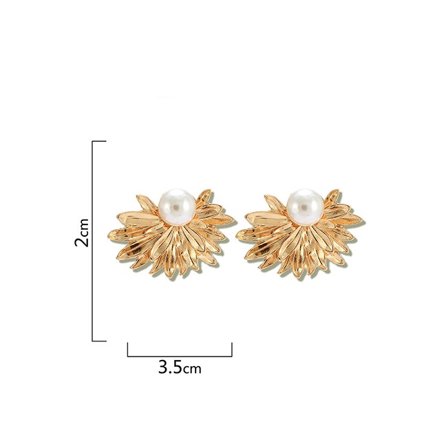 LRC Anting Tusuk Fashion Golden Pearl Flower Irregular Earrings D76520