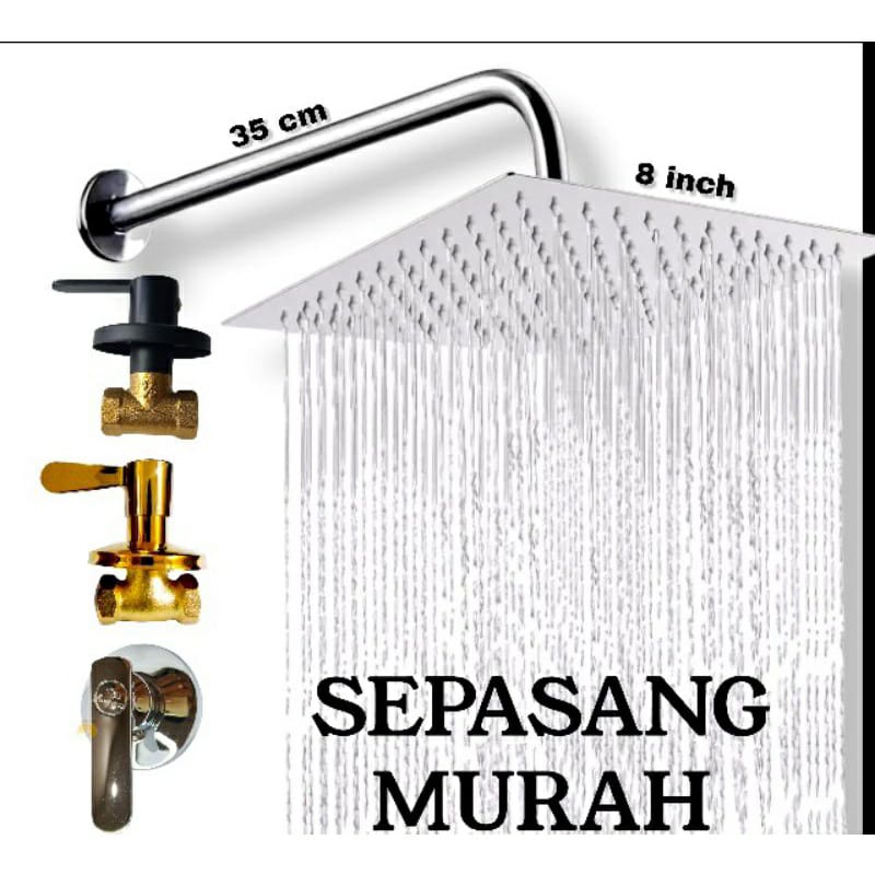 Paket Hemat Wall Shower Kamar Mandi Tanam Stainless + Kran Tanam Drad 1/2&quot;