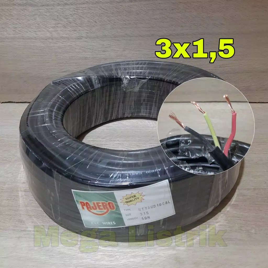 Kabel audio  listrik serabut hyo 3x1.5 kabel listik hitam meteran serabut