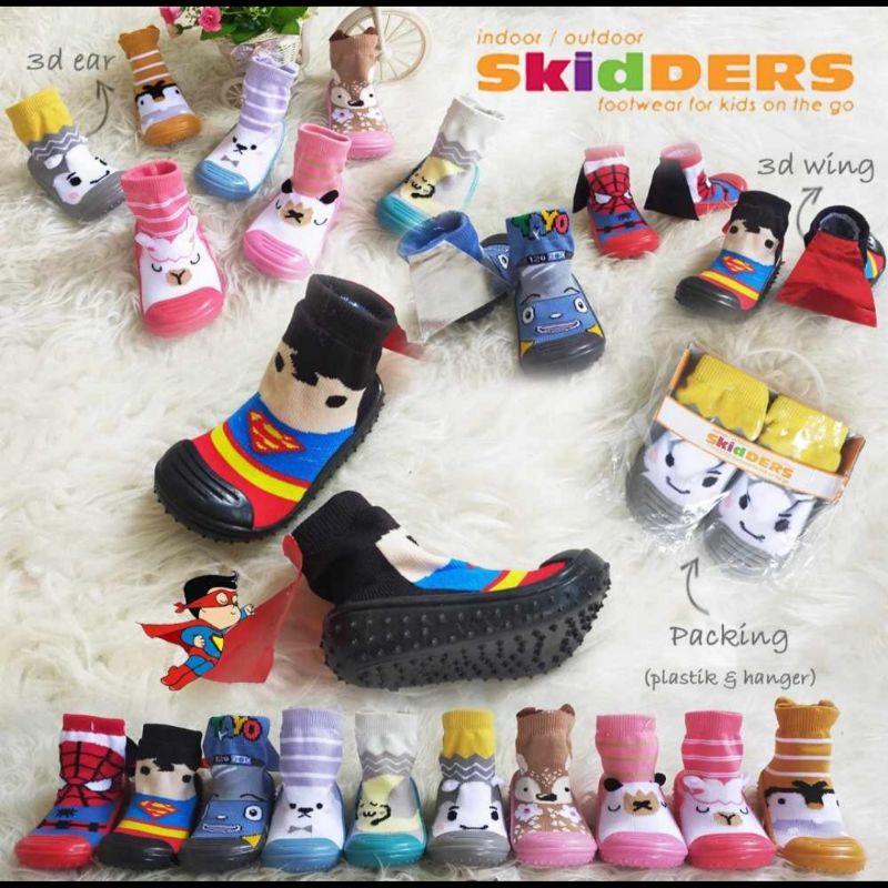 3D new PILIH MOTIF CUCI GUDANG SKIDDERS sepatu karet kaos kaki anak karet prewalker bayi COD