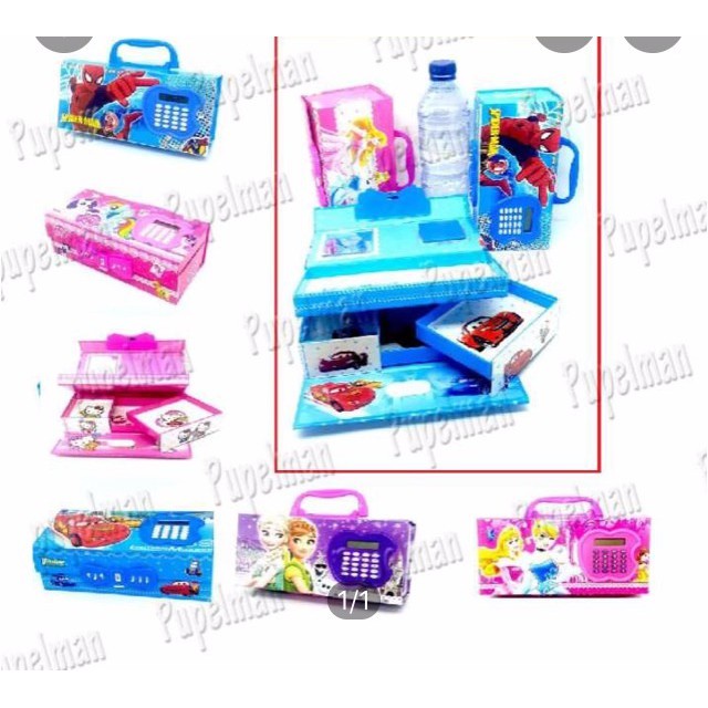 

Kotak pensil kode susun kalkulator tempat pensil tingkat Alat Tulis Cars Spiderman Princess Frozen