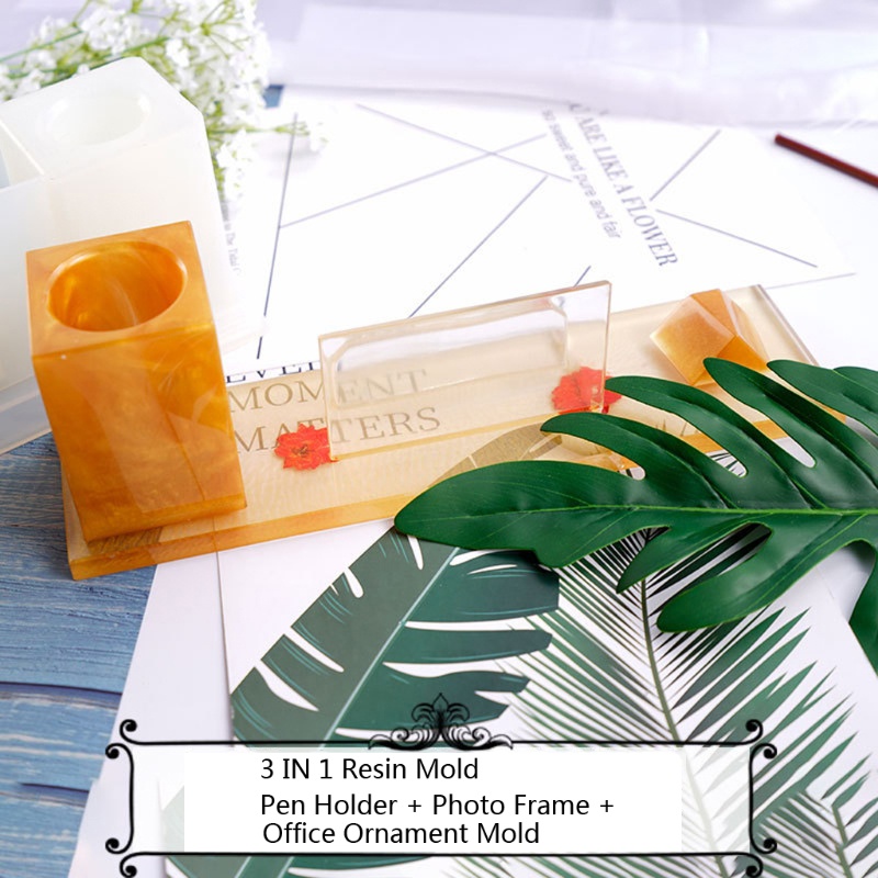 SIY  3 in 1 Multifunctional Pen Holder Photo Frame Resin Molds Picture Frame Pen Pencil Cup Holder Home Office Ornaments Mold
