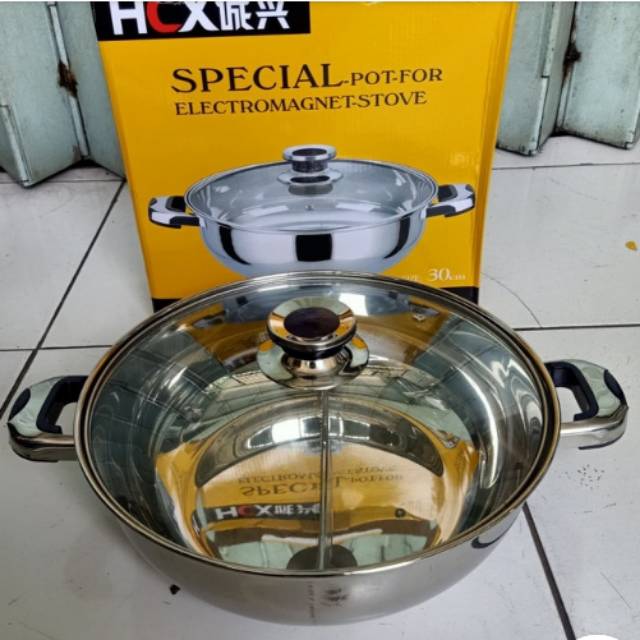 Panci shabu 28cm / panci suki sekat 2 stainless