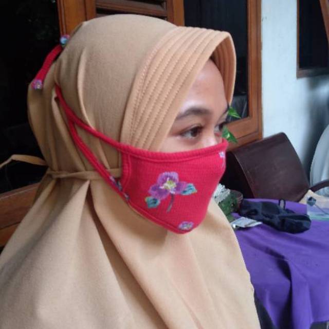 Masker tali hijab anak dan dewasa (bisa diisi filter)