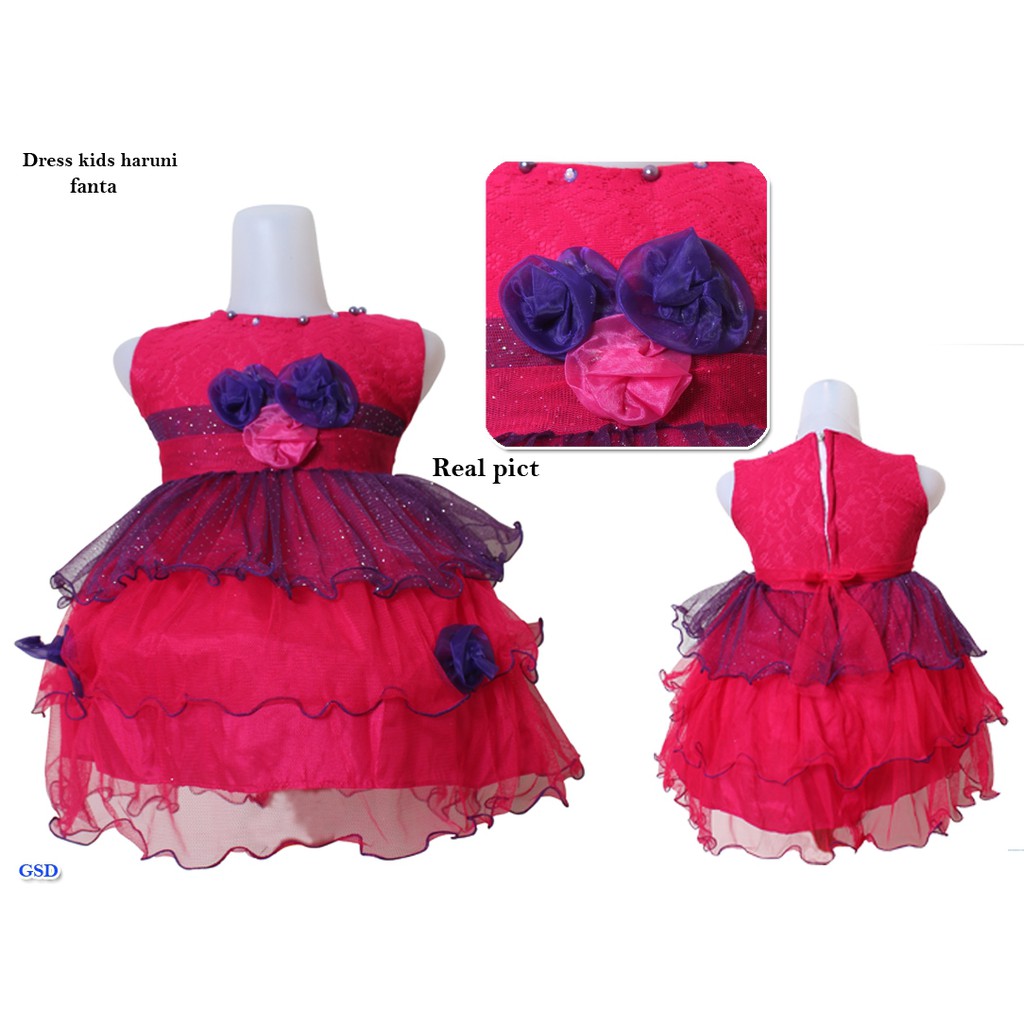 Dress Kids Haruni/ Baju Ulang Tahun Anak Realpict/ Pakaian pesta Anak Cewek / Dress Cantik Anak