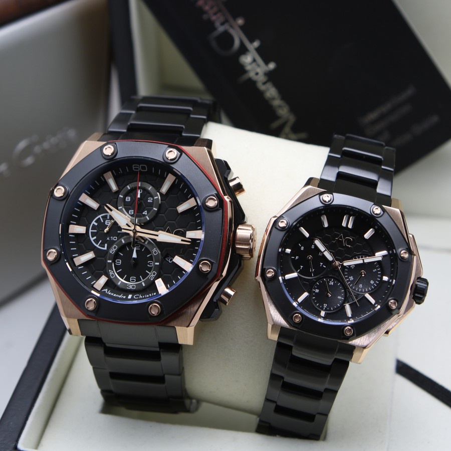 JAM TANGAN COUPLE ALEXANDRE CRHRISTIE AC 9601 COLLECTION RANTAI HARGA SEPASANG ORIGINAL GARANSI RESMI 1 TAHUN