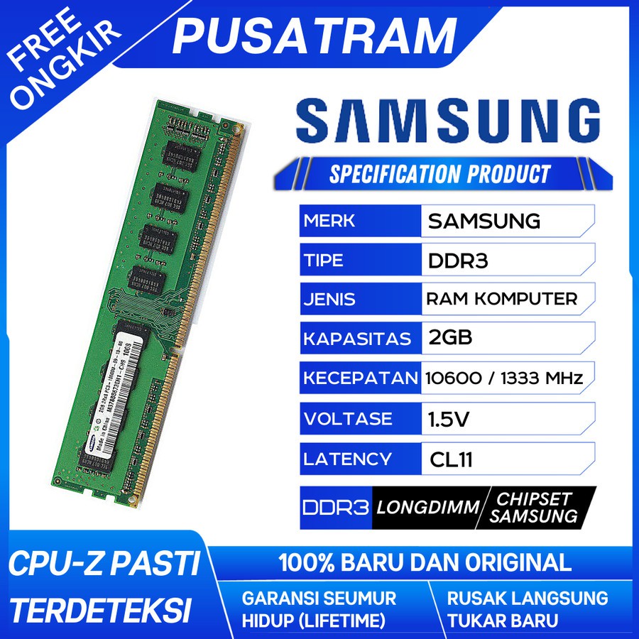 RAM PC SAMSUNG DDR3 2GB 10600 / 1333 MHz ORI RAM KOMPUTER RAM PC 1.5v