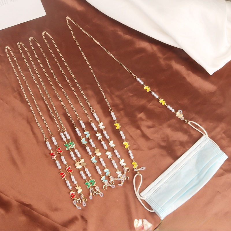 Glasses Chain Hanging Neck Mask Anti-lost Rope Dual-use Butterfly Pearl Mask Lanyard 68cm