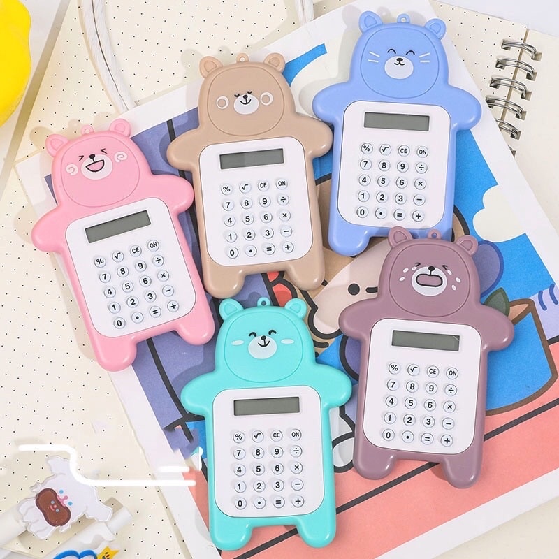 Kalkulator 8 Digit Mini Portable Kartun Beruang Lucu Tombol Karet