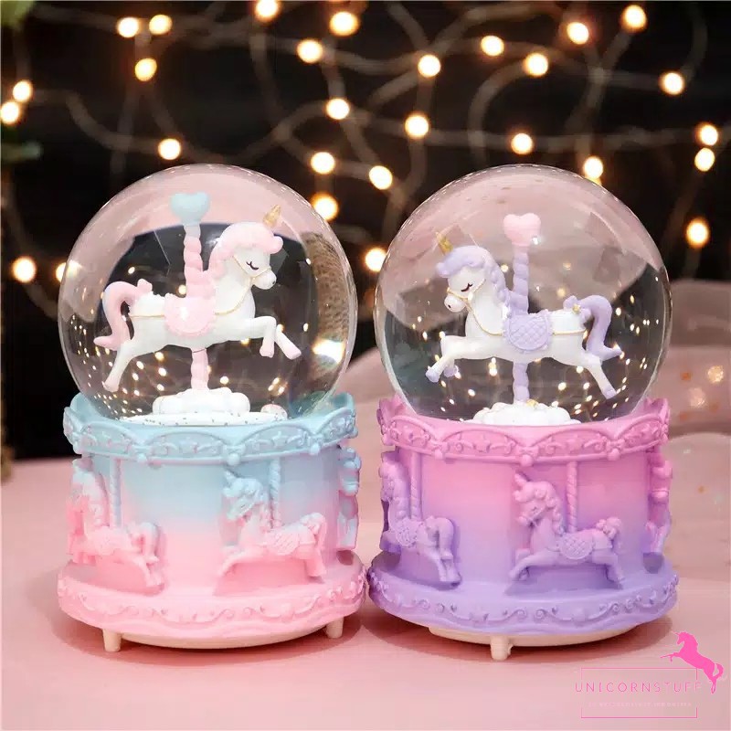 Snowball Unicorn Kotak Musik Lampu Kamar Anak Warm White Kado Anak Music Box Mainan Music Snow ball