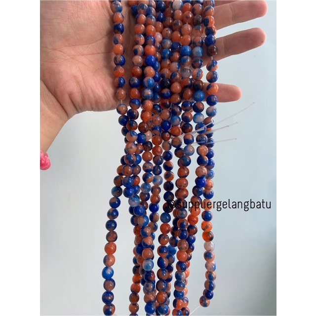 bahan batu import cloisonne 8mm round stone beads natural biru orange