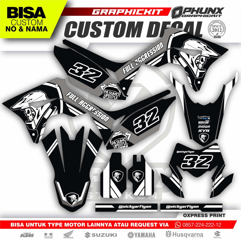 DECAL STIKER CRF 150 L CUSTOM FULL BODY DEKAL STICKER STRIPING CRF LAPAK OPHUNX GRAPHICKIT 32