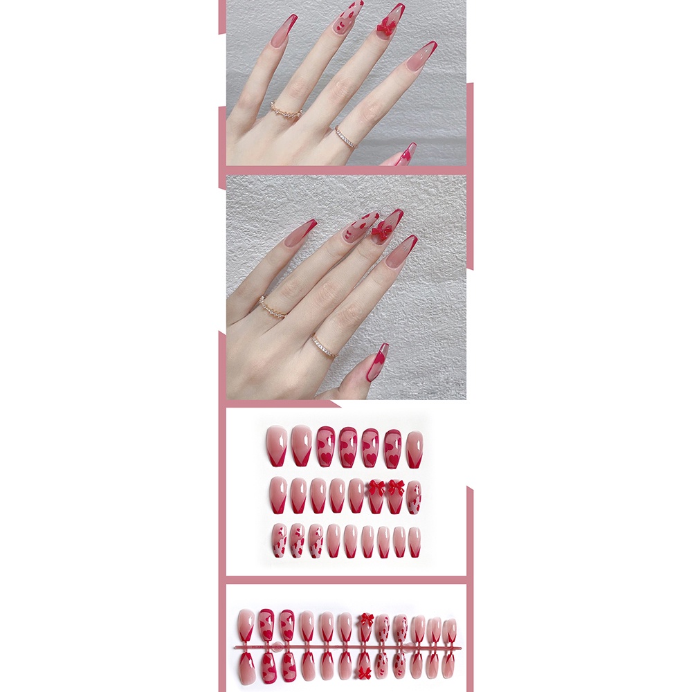 24 Pcs Patch Kuku Palsu Desain Pita Untuk Aksesoris Nail Art
