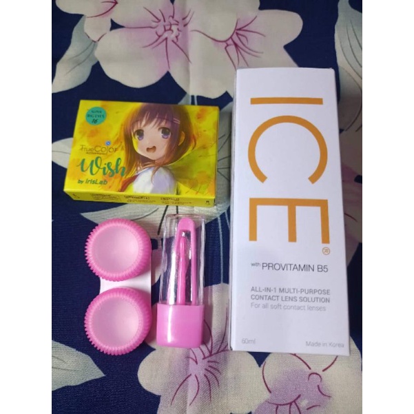 Cod Paket Softlens Wish Normal Big Eyes Dia 16mm + Air Softlens Ice 60ml + Pinset + Lenscase