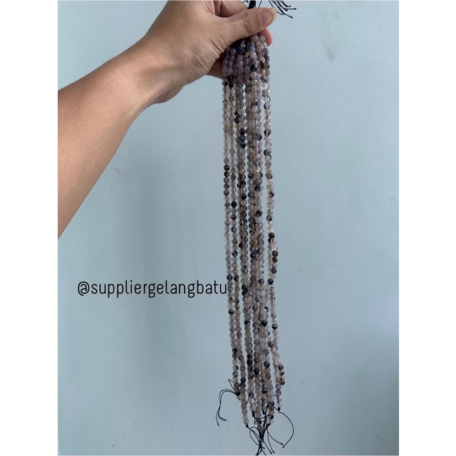 Batu RHODOLITE DALMANTION CUTTING 6mm natural akik hitam putih serat