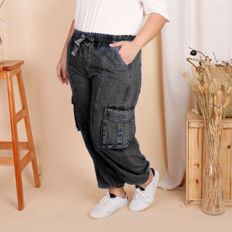 Celana Baggy Jeans Wanita Jumbo Big Size XXL 4L 6L 8L BB 130Kg