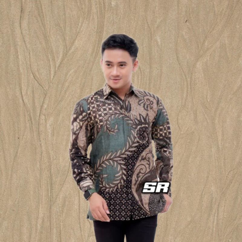 Kemeja Batik Pria Baju Batik Lengan Panjang Terbaru M L XL XXL Motif Kate Hijau