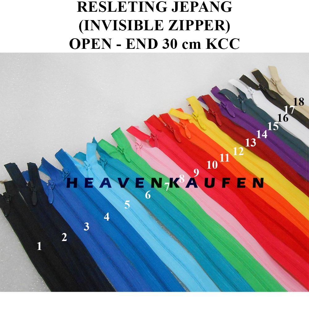 Resleting Zipper Jepang / Invisible Zipper KCC 30 cm Buka - Lepas (Open - End)