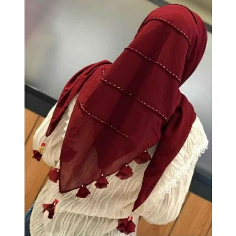 hijab segi empat borci juntai ronce tasel cruty bebydoll