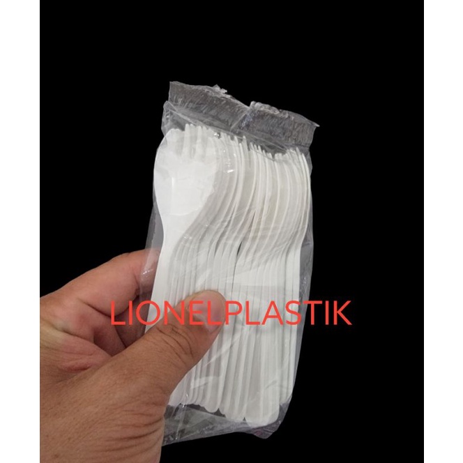 Sendok Plastik 2 in 1 / Sendok Garpu Plastik 2 in 1 Putih isi 25 pcs