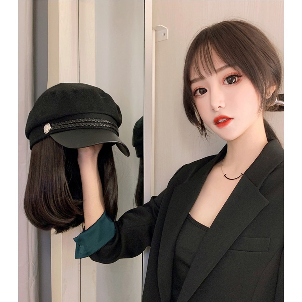 HTM wig topi fashion military bob wig hat rambut palsu hair extension pendek