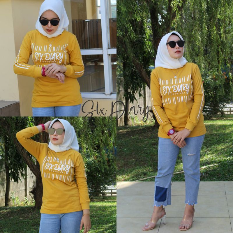 Atasan Baju Kaos Wanita Tangan Panjang Six Diary Original