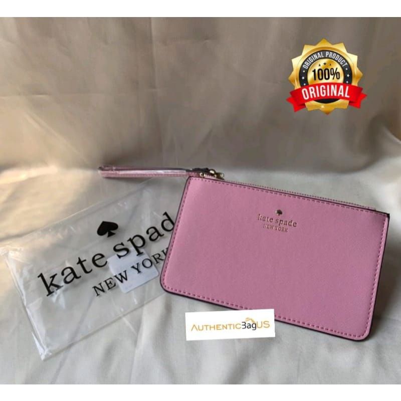 (ORIGINAL) KATE SPADE WRISTLET Clutch Slim Bee with Logo Pouch Soft Pink