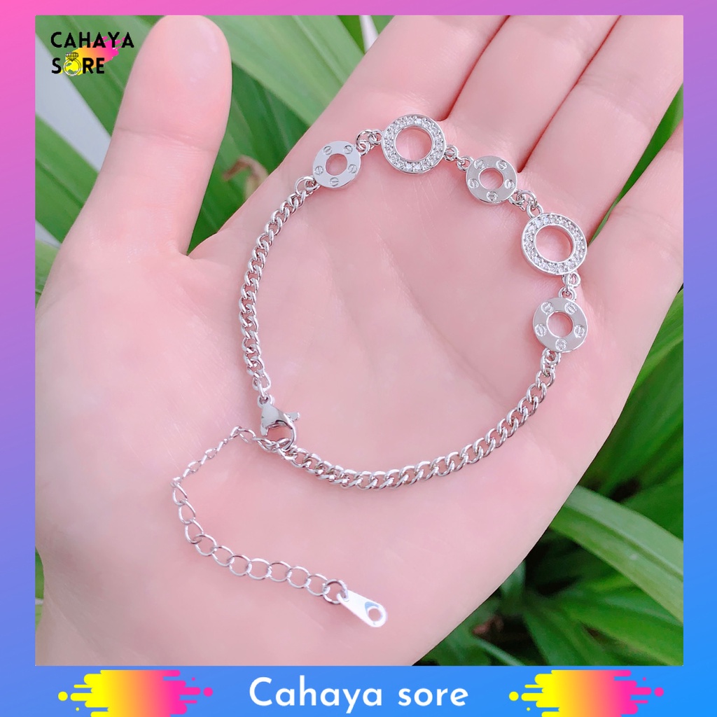 Gelang Xuping Silver Gelang Tangan Dewasa Rantai Permata Bulat G84