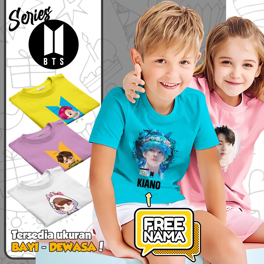 Baju Kaos ANAK DAN DEWASA BTS COUPLE (FREE NAMA)