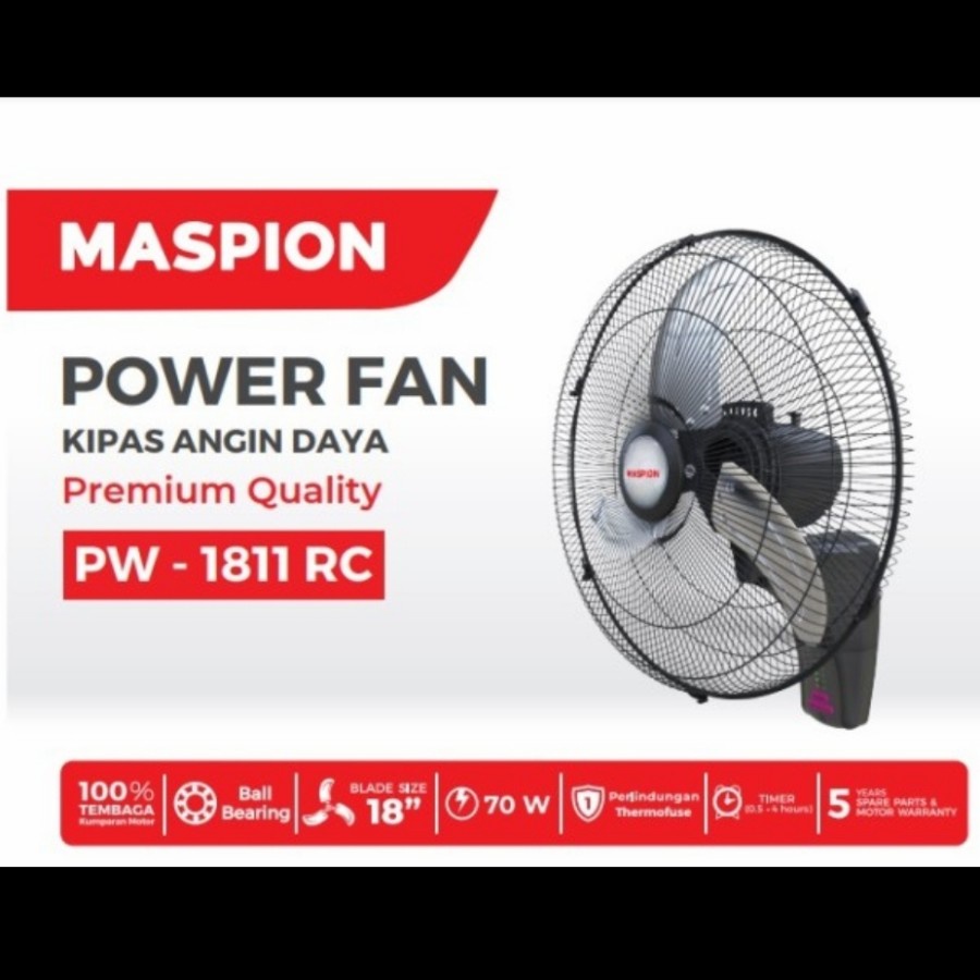 Maspion Kipas Angin Besi Dinding Tembok Wall Fan 18 In Remot PW-1811 RC PW 1811RC PW1811 RC