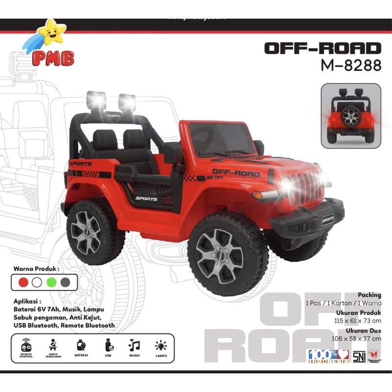 Mobil Aki Anak PMB JEEP Rubicon OFF-Road 8288 M8288 Mainan Anak Remot Remote Kontrol Murah-5