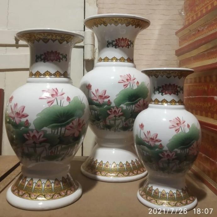 Ready oke] Vas Bunga Keramik Bunga Teratai Full Warna