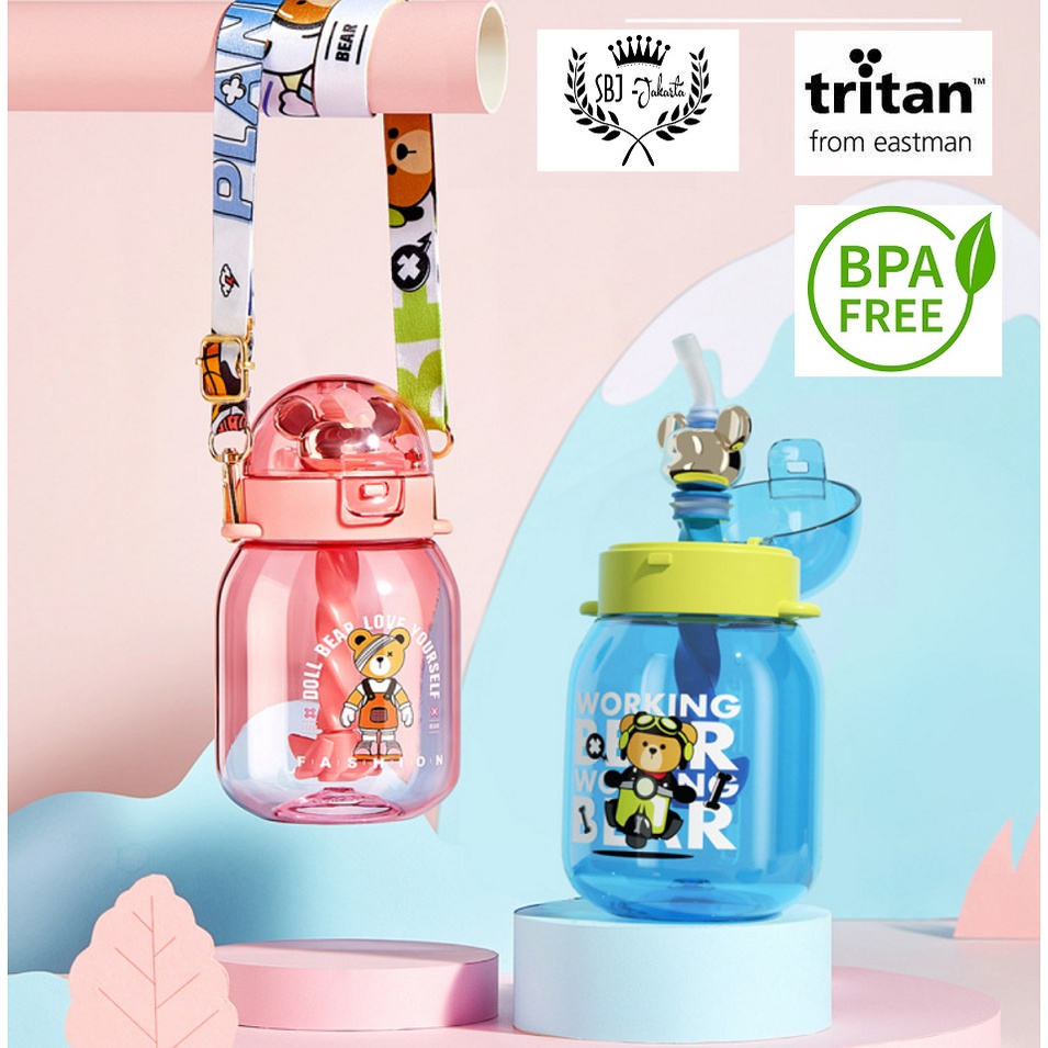 BOTOL MINUM ANAK PLANET TRITAN BPA FREE 600 ML DENGAN TALI &amp; SEDOTAN