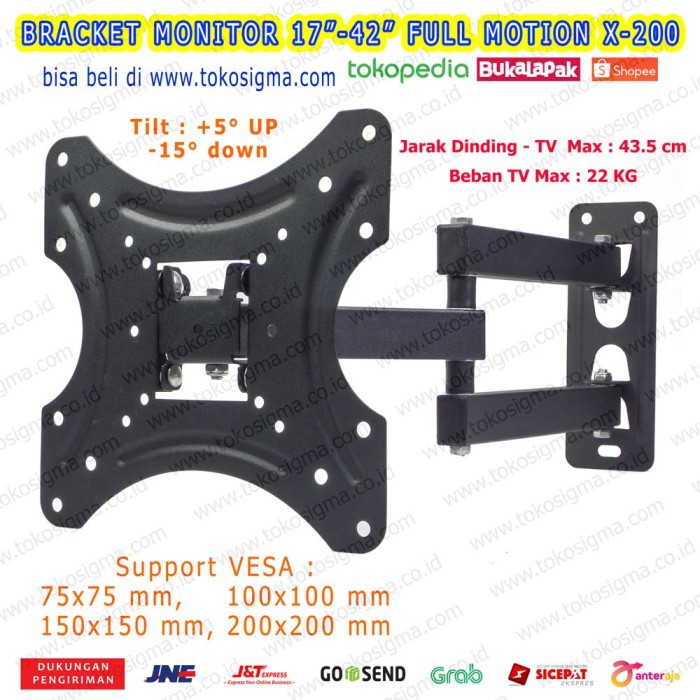 BRACKET FULL MOTION X200 TV CURVE FLAT LCD LED 17 24 32 33 34 37 42 IN