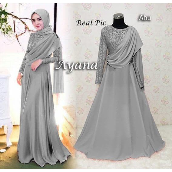 GAMIS BRUKAT PESTA AYANA ABU Berkualitas