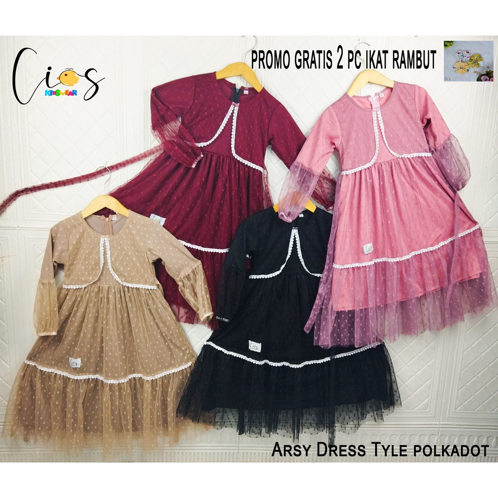 Dress Baju Pesta Gamis Arsy Pakaian Muslim Anak Perempuan Tile Polkadot 1 - 8 Tahun