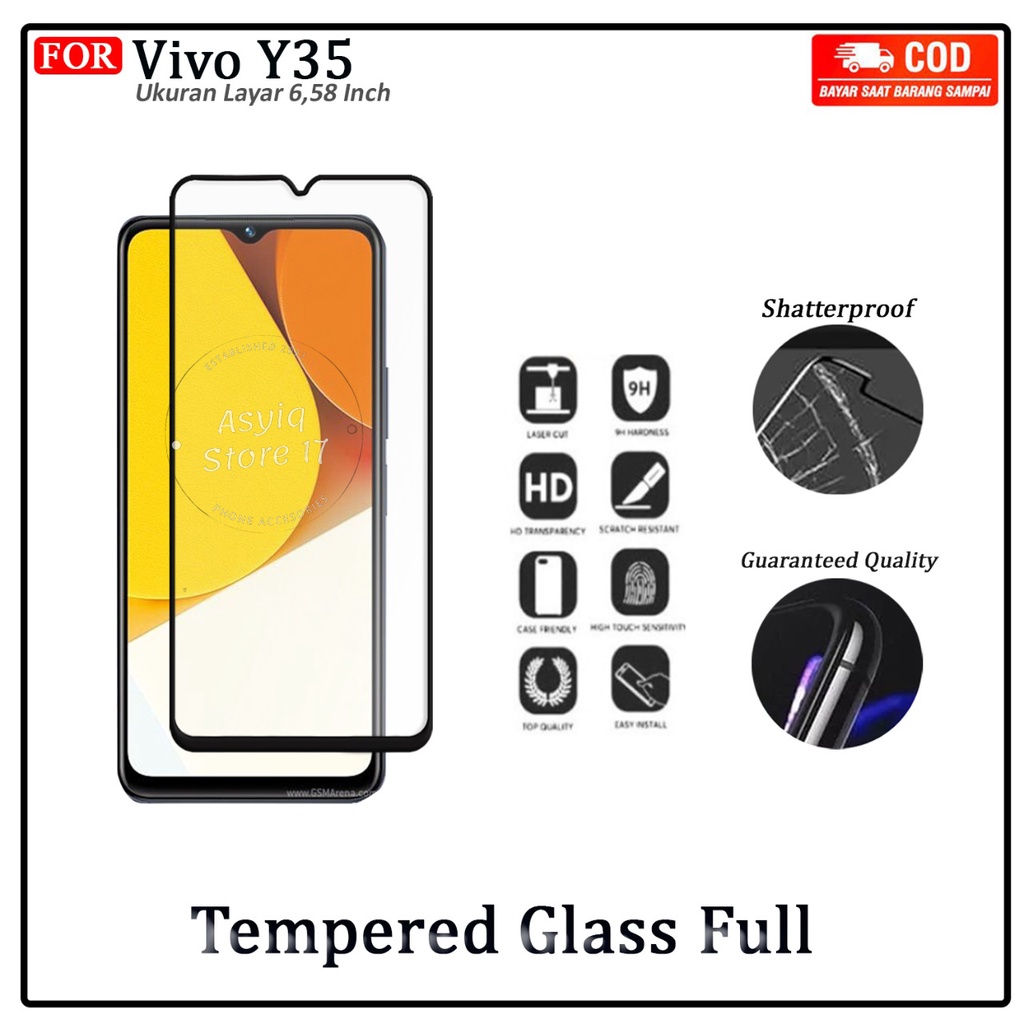TEMPERED GLASS VIVO Y35 TG LAYAR ANTIGORES KACA FULL COVER