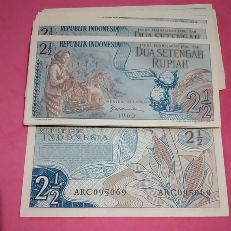 Uang Kertas Kuno 2 1/2 Rupiah Tahun 1960