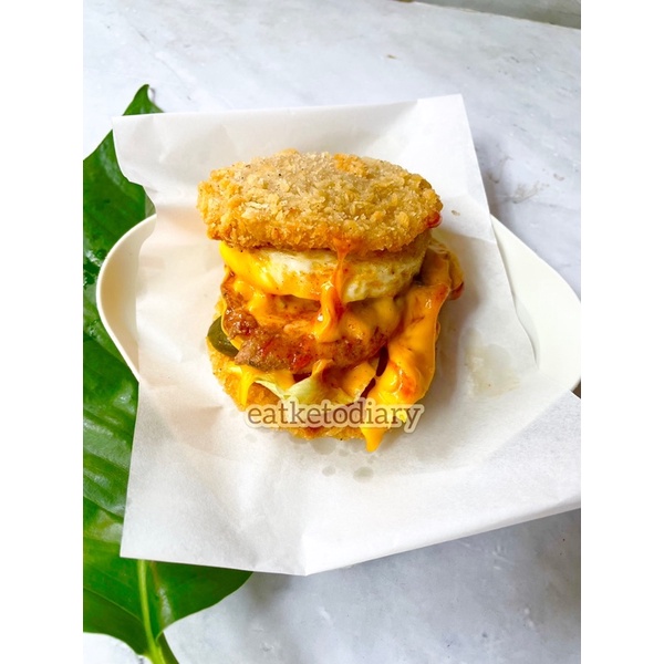 

Low Carb Shirataki Bun Beef Cheese Burger Chicken Halal Gluten Free EatKetoDiary