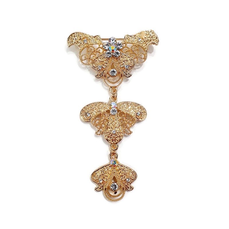 Bros Kebaya 3 Susun Terbaru Ukuran Kecil/Bros Pesta Mini/Bros Kutubaru Etnik/Bros Hijab Juntai-Rose Gold