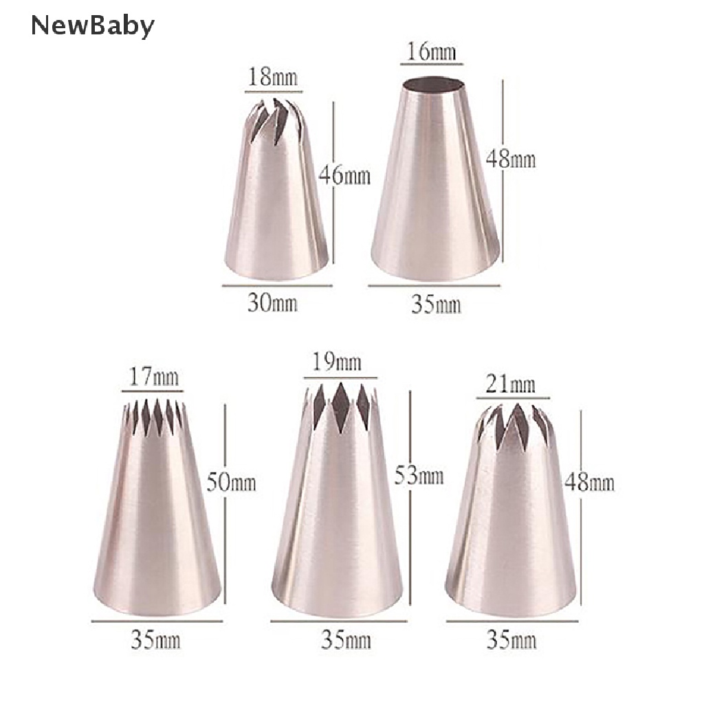 Newbaby 5Pcs / Set Spuit Piping Icing Bahan Stainless Steel Untuk Dekorasi Kue / Pastry