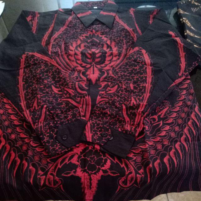 Kemeja Batik Pria Full Furing Kartiko Wijoyo Merah Batik Solo Katun Primisima Batik Merah