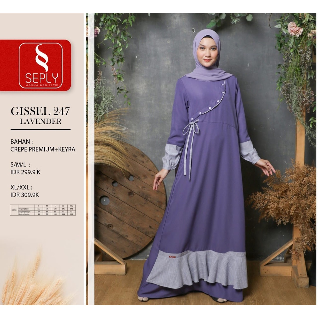 GAMIS GISSEL 247 LAVENDER BAHAN CREPE PREMIUM + KEYRA / GAMIS MUSLIMAH DEWASA BY SEPLY