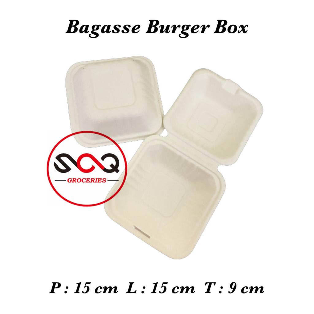 Bagasse Burger Kotak 15cm x 15cm Lunch Box Serat Tebu