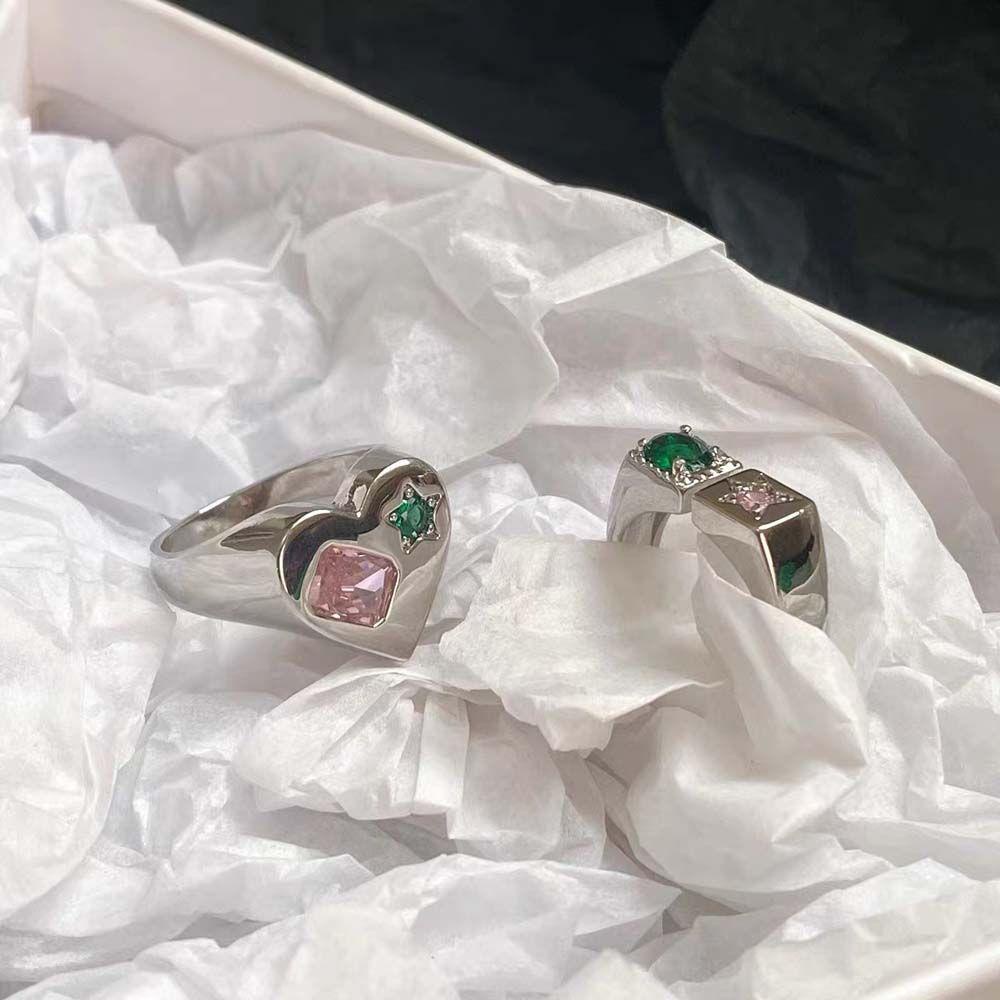 Cincin Kristal Bentuk Hati Model Terbuka Dapat Disesuaikan Untuk Wanita