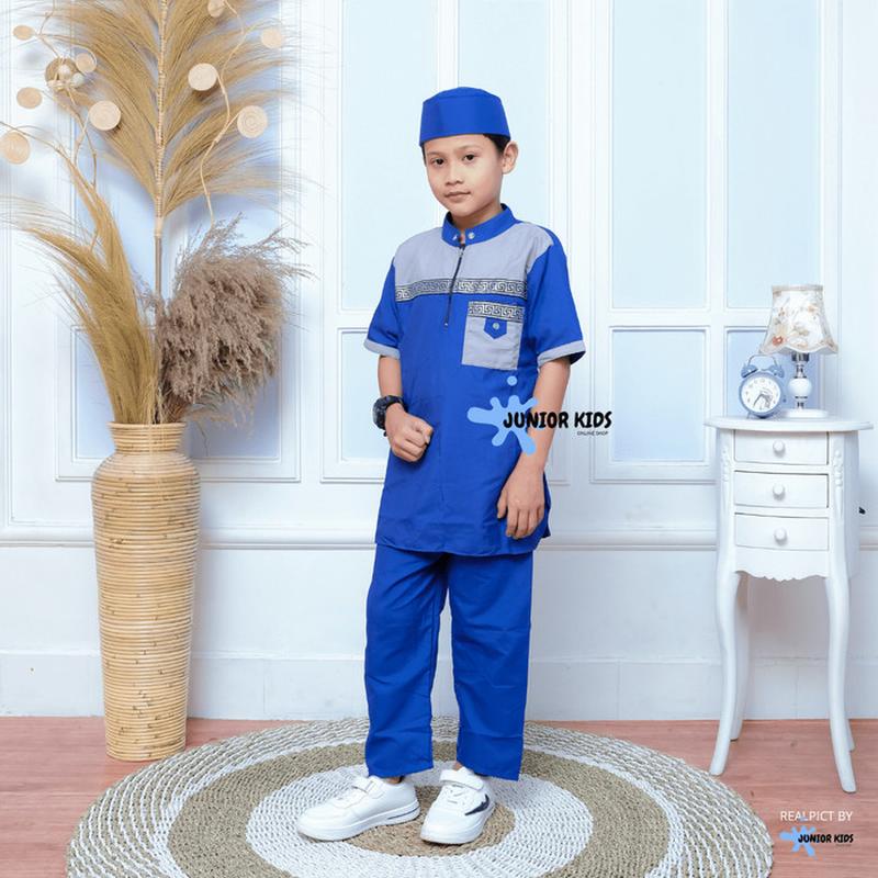 Setelan Baju Koko Muslim Pakaian Anak Laki-Laki Bahan Katun Polos Merk Keke Kp Sr 2010 Warna Grey Ba
