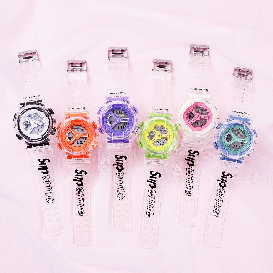 ✅COD Jam Tangan Wanita Quartz Digital Superme Gaya Korea Strap Rubber Waterproof