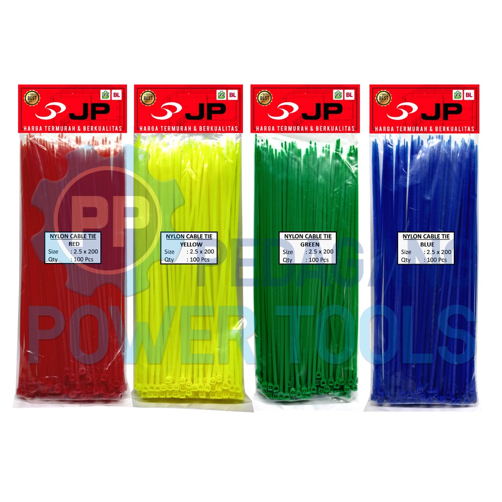 PAKET 4 SET KABEL TIES 2.5 x 200 MM MERAH KUNING HIJAU BIRU 100 PCS