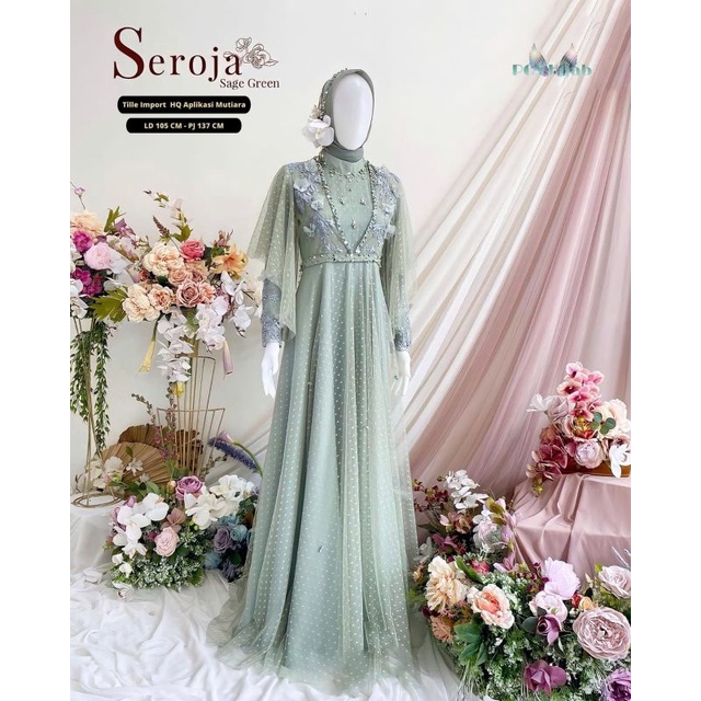 Seroja Dress Gamis Nauren brukat tutu aplikasi mutiara bunga maxy seroja maxi gamis brukat motif bunga gamis kondangan cantik seragamm pernikahan outfit bridesmaid gamis muslimah dress muslim gaun pesta mewah wedding dress gamis lebaran anak perempuan