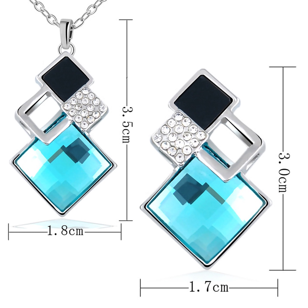 Hu Hu Hu Hu Hu Alat Bantu Pasang Kacamata♡ 2pcs / Set Anting Tusuk + Kalung Liontin Geometri Hias Kristal Imitasi Bahan Alloy Untuk Wanita